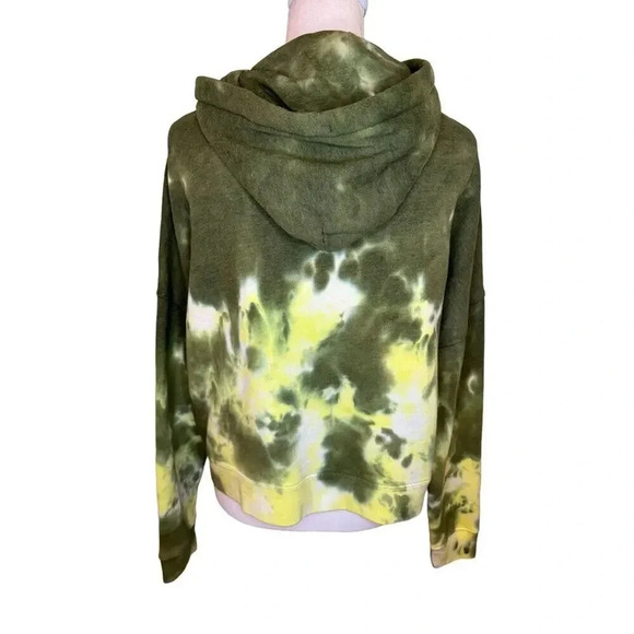 NEW Calvin Klein Jeans Medium Green & Yellow Tie Dyed Cropped Hooded Sweatshirt - Picture 3 of 7